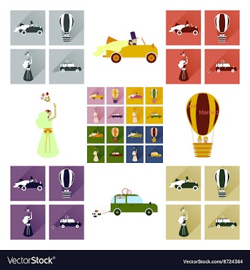 Set of flat icons with long shadow wedding vector image