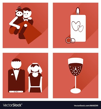 Set of flat icons with long shadow wedding vector image