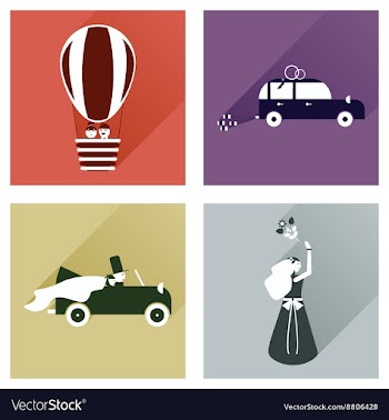 Set of flat icons with long shadow wedding vector image