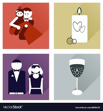Set of flat icons with long shadow wedding vector image