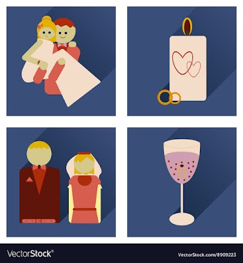 Set of flat icons with long shadow wedding vector image