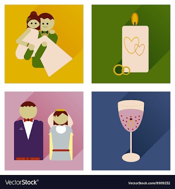 Set of flat icons with long shadow wedding vector image