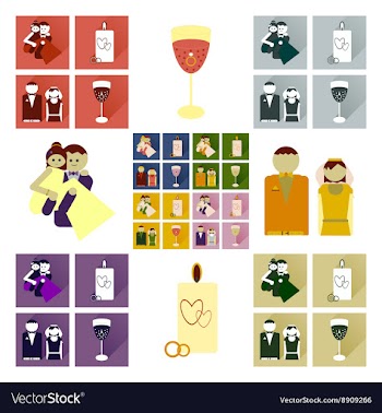 Set of flat icons with long shadow wedding vector image