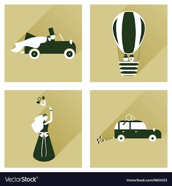 Set of flat icons with long shadow wedding vector image