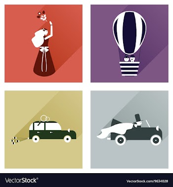 Set of flat icons with long shadow wedding vector image