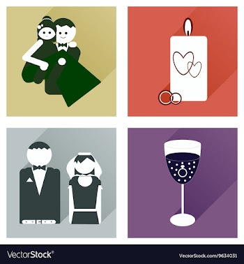 Set of flat icons with long shadow wedding vector image