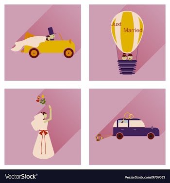 Set of flat icons with long shadow wedding vector image