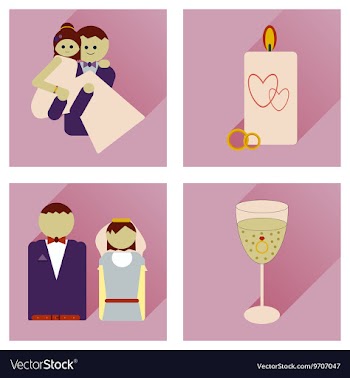 Set of flat icons with long shadow wedding vector image