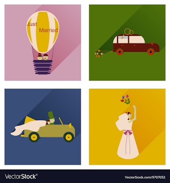 Set of flat icons with long shadow wedding vector image