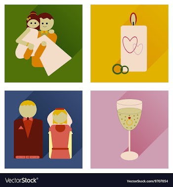 Set of flat icons with long shadow wedding vector image