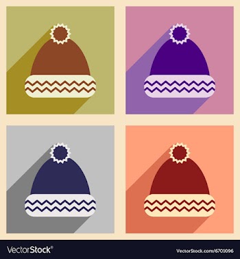 Set of flat icons with long shadow winter hat vector image