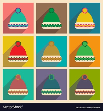 Set of flat icons with long shadow winter hat vector image