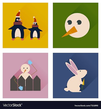 Set of flat icons with long shadow winter vector image