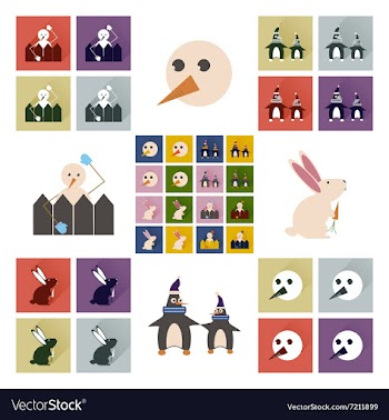 Set of flat icons with long shadow winter vector image