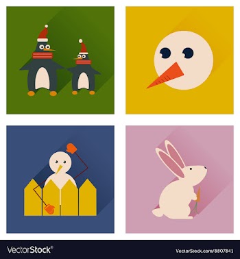 Set of flat icons with long shadow winter vector image