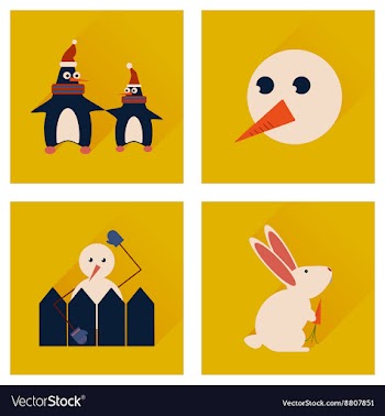 Set of flat icons with long shadow winter vector image