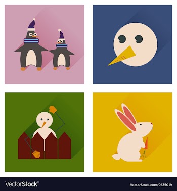 Set of flat icons with long shadow winter vector image