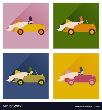 Set of flat icons with shadow bride and groom car vector image