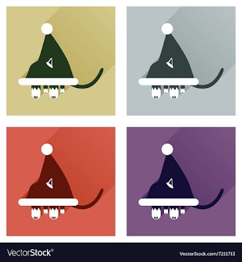 Set of flat icons with shadow Cat in Santa hat vector image