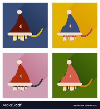Set of flat icons with shadow Cat in Santa hat vector image