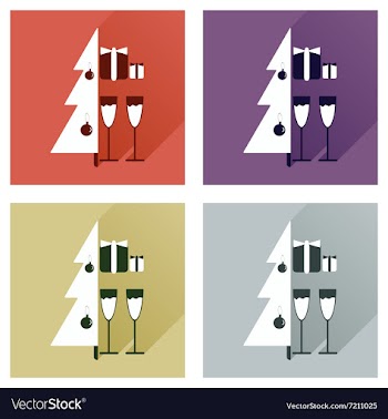 Set of flat icons with shadow Christmas tree gifts vector image