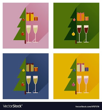 Set of flat icons with shadow Christmas tree gifts vector image