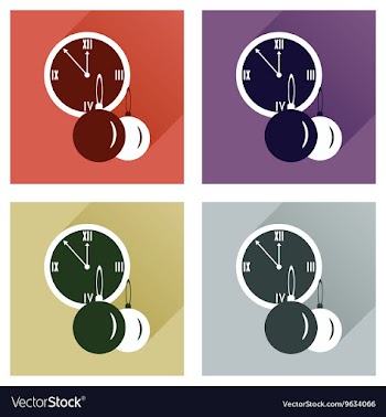 Set of flat icons with shadow clock and Christmas vector image