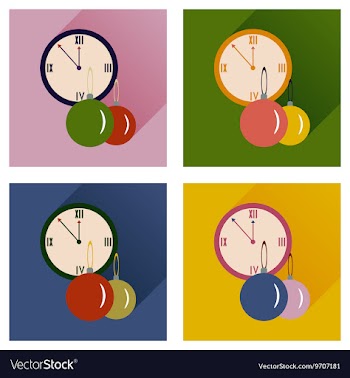 Set of flat icons with shadow clock and Christmas vector image