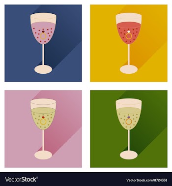 Set of flat icons with shadow glass champagne with vector image