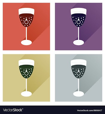 Set of flat icons with shadow glass champagne with vector image