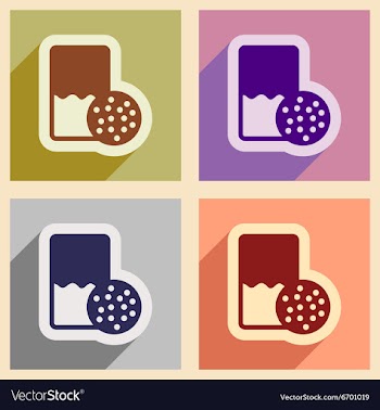 Set of flat icons with shadow glass milk and vector image