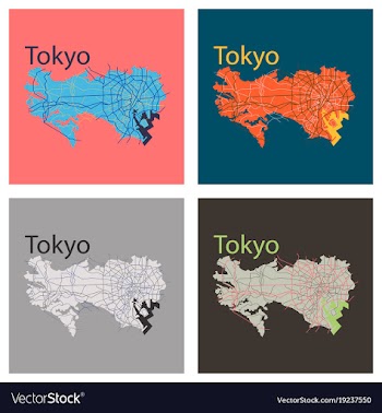 Set of flat japan tokyo - top view map showing vector image