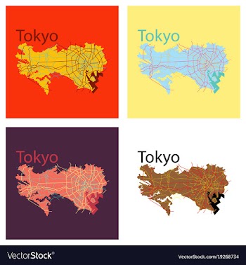 Set of flat japan tokyo - top view map showing vector image