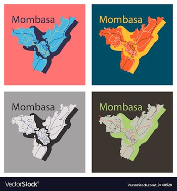 Set of flat line art design - mombasa city map vector image