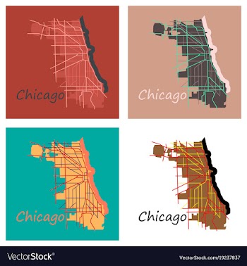 Set of flat map chicago city illinois roads vector image