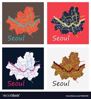 Set of flat map of seoul with borders of the vector image