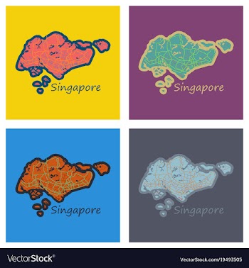 Set of flat map of singapore vector image