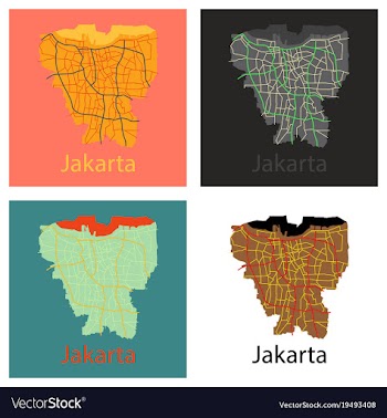 Set of flat outline map of the indonesian capital vector image