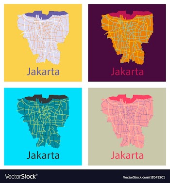 Set of flat outline map of the indonesian capital vector image