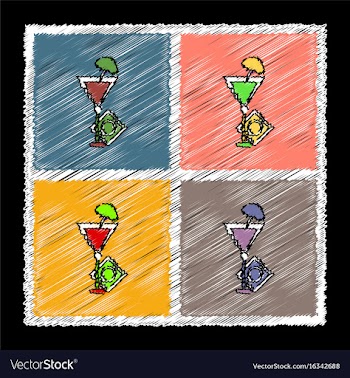 Set of flat shading style condom and cocktail vector image