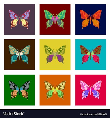 Set of flat shading style icon butterfly vector image