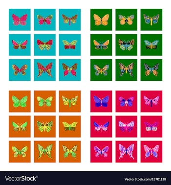 Set of flat shading style icon butterfly vector image