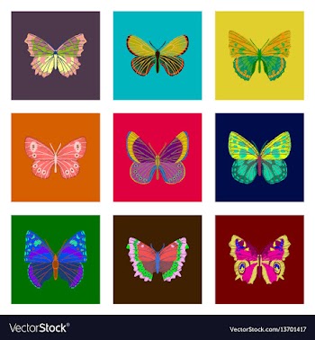 Set of flat shading style icon butterfly vector image