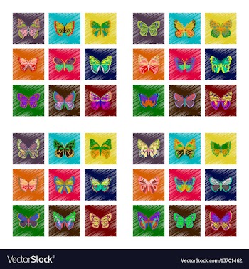 Set of flat shading style icon butterfly vector image