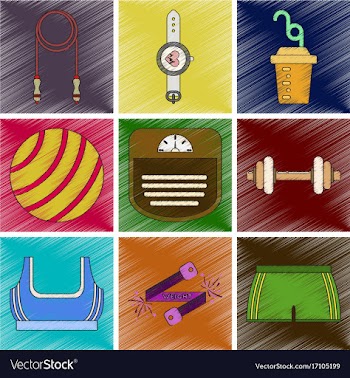Set of flat shading style icon fitness equipment vector image