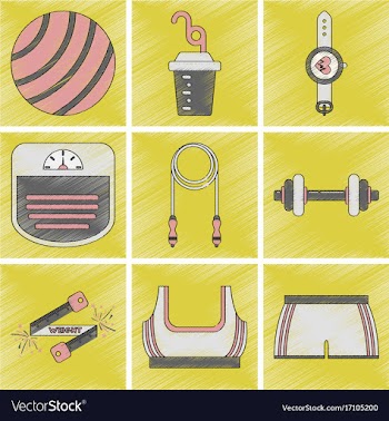 Set of flat shading style icon fitness equipment vector image