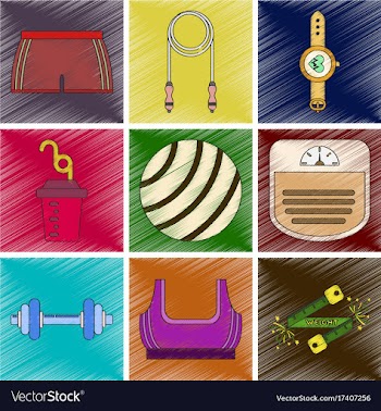 Set of flat shading style icon fitness equipment vector image