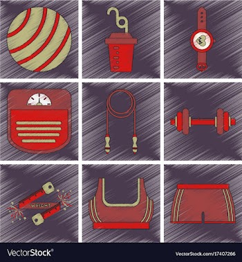 Set of flat shading style icon fitness equipment vector image