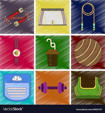Set of flat shading style icon fitness equipment vector image