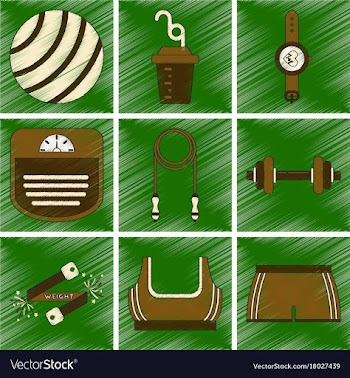Set of flat shading style icon fitness equipment vector image